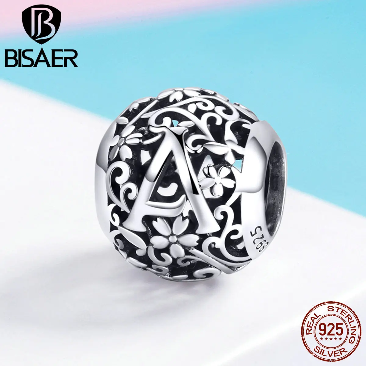 

BISAER Authentic 925 Sterling Silver Letter A Beads Alphabet A Silver Charms fit for Bracelets DIY Silver 925 Jewelry ECC1158