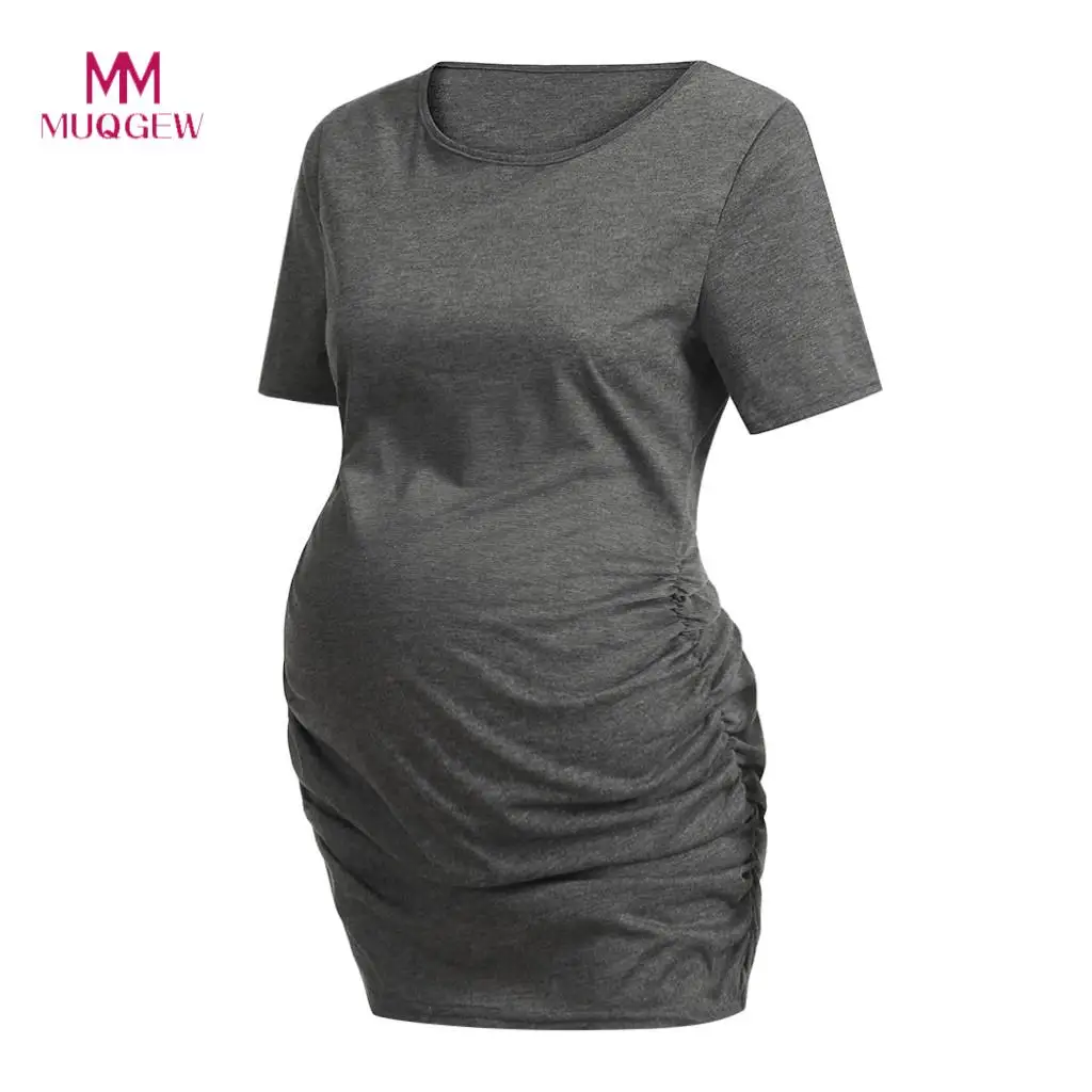 

Moms Fashion Maternity Clothes Women's Maternity Solid Short Sleeves Cotton Round Neck Casual Clothes Blouse For Photo Shoots