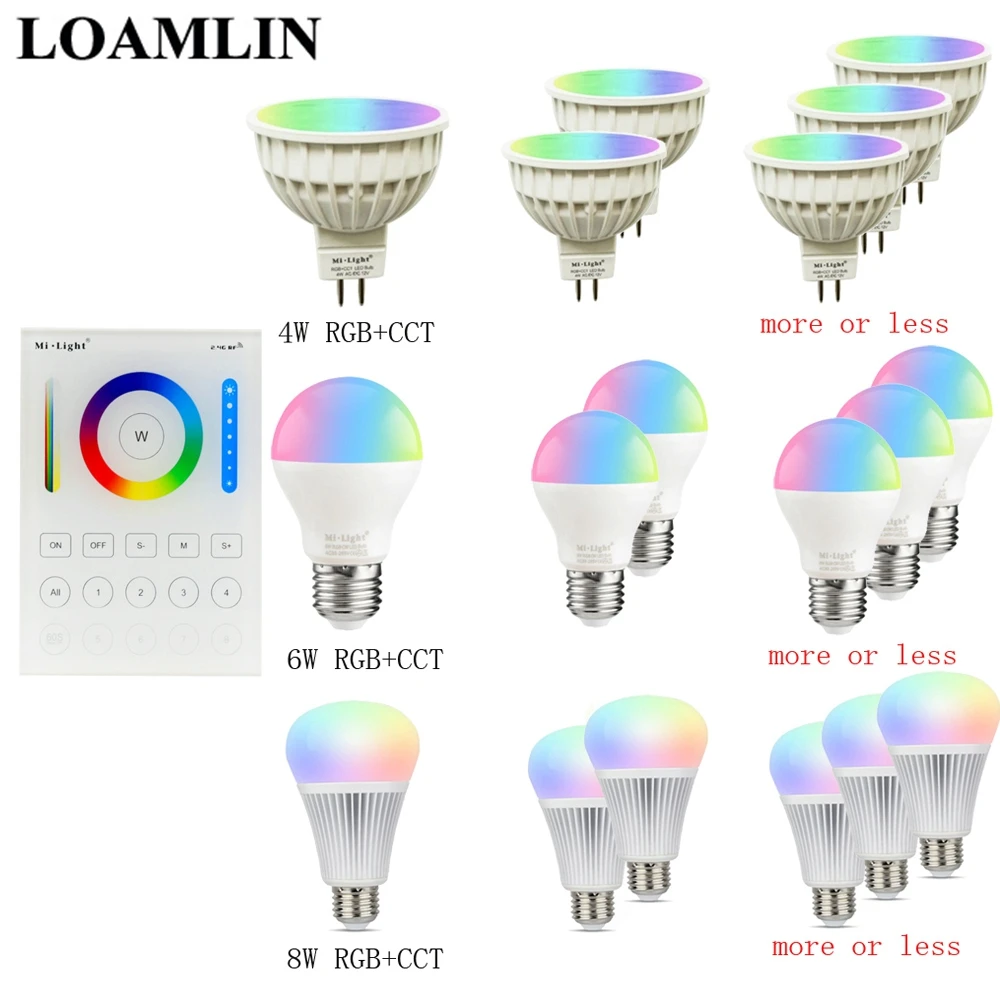 Milight диммируемая Светодиодная лампа MR16 GU10 E14 E27 2,4G Светодиодная лампа 4 Вт 5 Вт 6 Вт 9 Вт 12 Вт CCT/RGBW/RGBWW/RGB+ CCT