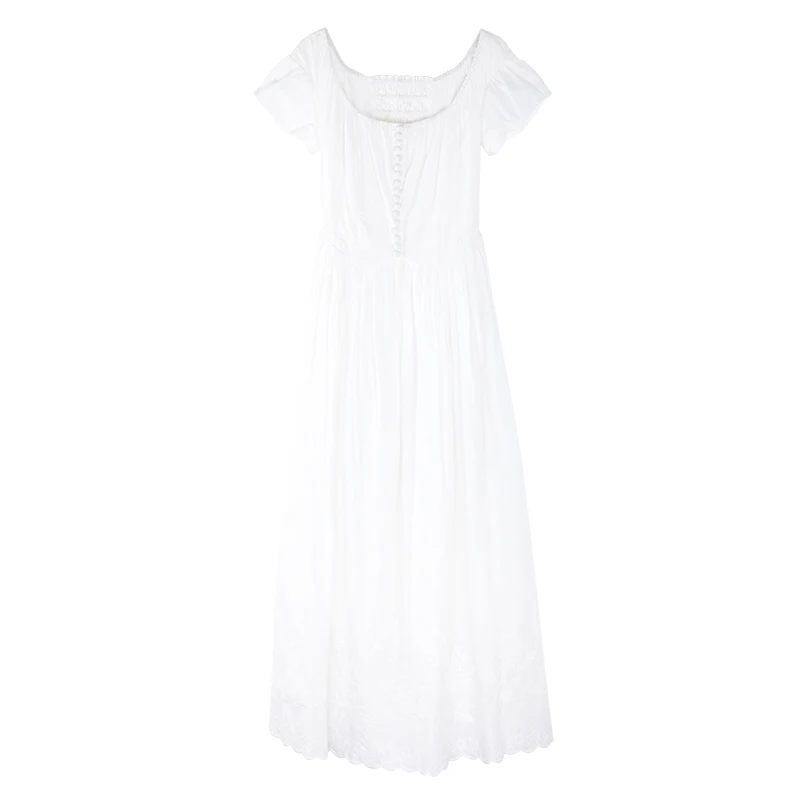 Mince Vintage D'été Brodé Chinoiserie Nouvelle Blanc Robe 100 Royal Femmes Automne Originale Coton Arrivée Conception Lynette's v8q5wBw
