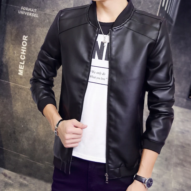 slim pu leather casual jacket