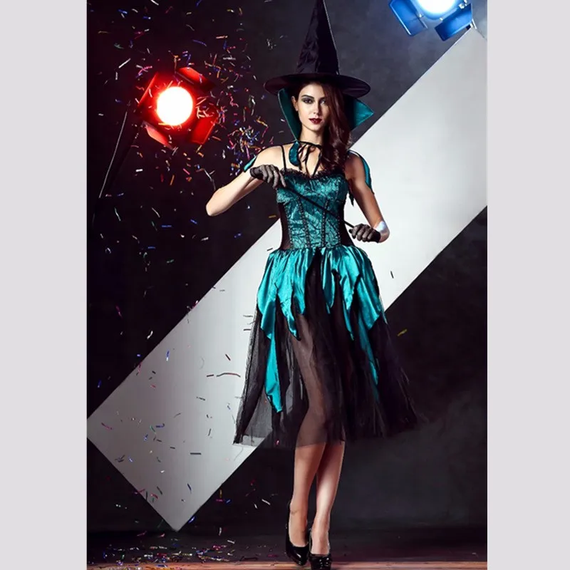 Новые взрослых зеленый и черный Ведьма Необычные сексуальный костюм партии косплей ведьма вампира Бал Хэллоуин костюм для выступлений