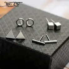 Большой J.W 4 пар/компл. Треугольники, круглая, квадратная, Т-образная маленькие серьги-гвоздики в виде геометрических фигур для Для женщин минимализм цвет серебристый, золотой черный женские круглые серьги из сплава