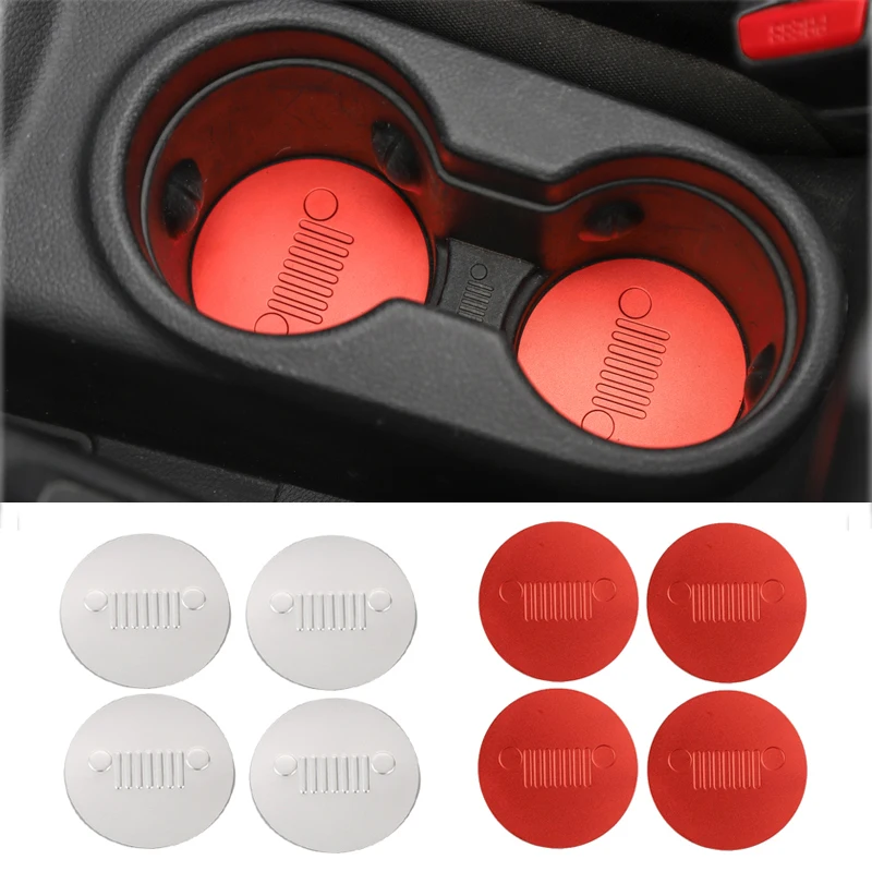 

HYZHAUTO 4Pcs/Set Aluminium Alloy Front Rear Cup Holder Mat Pad For Jeep Wrangler JK 2011-2017 Car Interior Decoration