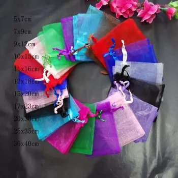 

Hot 200pcs/Lot 17x23 20x30 25x35 30x40cm Clear Drawstring Organza Bags Jewelry/ Christmas/Wedding/Birthday/Gift Packing Bags