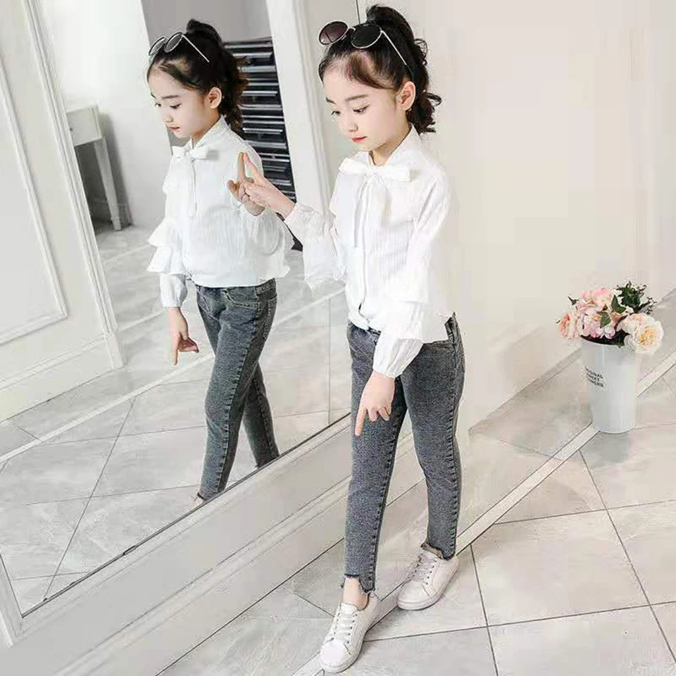 Slim Girls Jeans Pants For Kids 3 6 8 12 Years Autumn Spring Children Girl Pants Solid Color Durable Baby Girls Jeans Pants