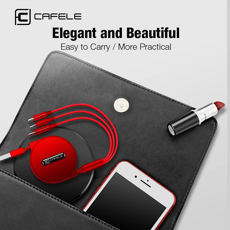  Cafele 3 in 1 Versenkbare USB Kabel für iPhone Micro USB Typ C Flache Kabel Schnelle Lade für iPhon