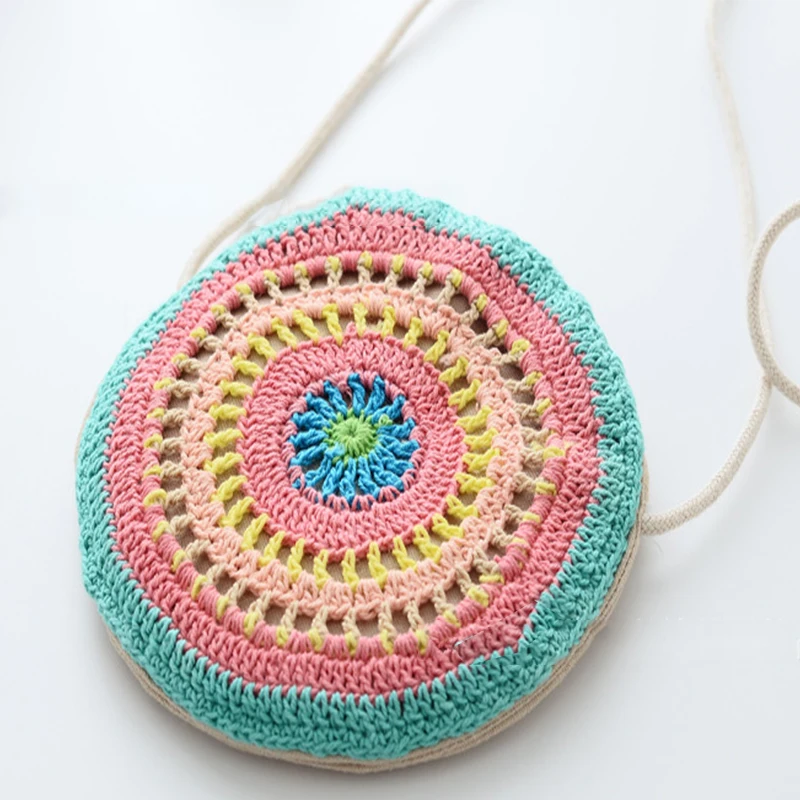 

Round Hand-woven Little Girl Bag Colorful Style Children's Coin Purse Medium and Long Mini Single Shoulder Diagonal Cross Bag