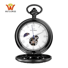 Модные Роскошные Механические карманные часы OYW с ручным заводом, мужские Ретро винтажные часы с подвеской в виде скелета, полностью стальные карманные часы с цепочкой