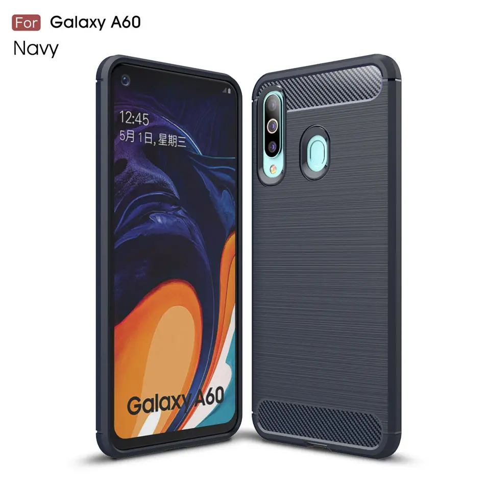 

Carbon Fiber Phone Case For Samsung Galaxy A750 A60 A70 A50 Bumper Back Cover On For Samsung A7 2018 Soft Silicone Case Coque