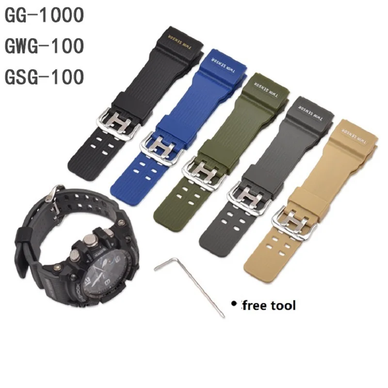 Силиконовый ремешок для часов Casio G Shock GG 1000 / GWG 100 GSG мужской спортивный