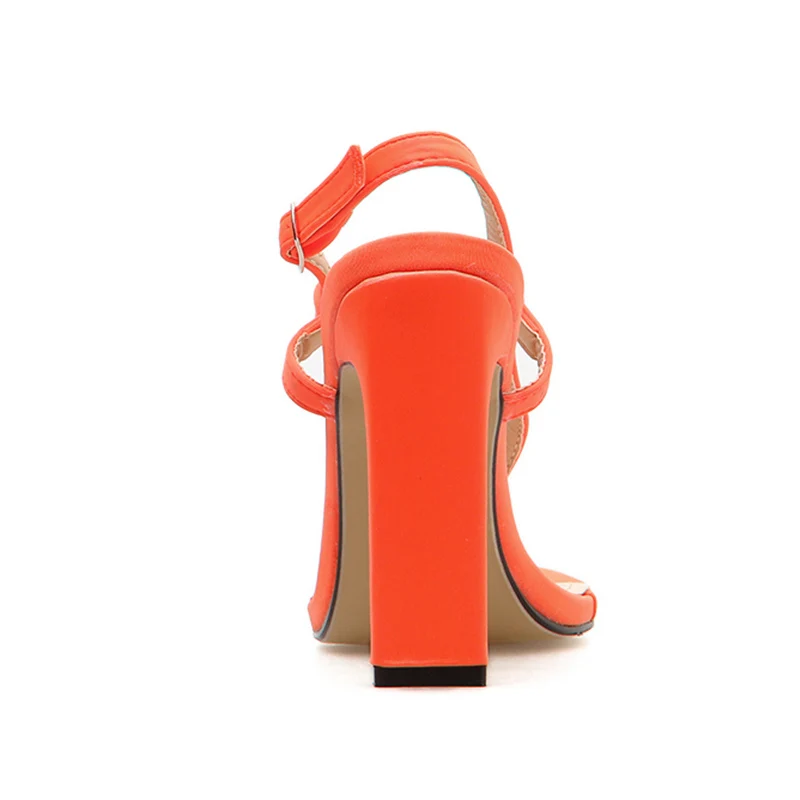 Для женщин летние на высоком каблуке 11,5 см оранжевые сандалии модные женские шлепанцы флип насосы женский ремень блочном каблуке сандалии обувь YMN-74