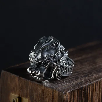 

FNJ 925 Silver Pixiu Ring New Fashion Animal S925 Sterling Thai Silver Rings for Men Jewelry Adjustable USA Size 8-11