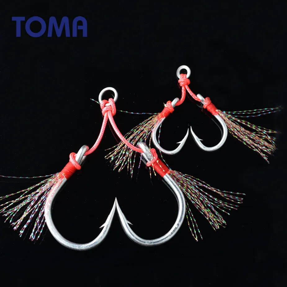 

TOMA 2 PACK Slow Jigging Fishing Assist Hook High Carbon Steel Double Jig Fish Hook PE line Fishing Accessories Saltwater