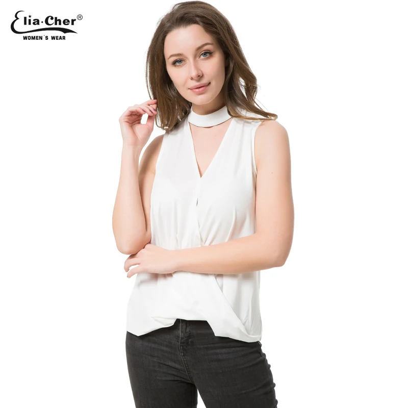 

White Blouse Shirt Tops New Elia Cher Women Plus Size Half Sleeve Casual Lady Halter Blouses Cut Out Blusas 8871