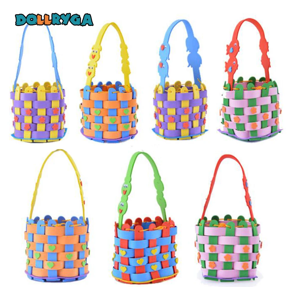 DOLLRYGA 1PC DIY Handmade Knitted Multicolor Woven Basket EVA Foam Craft Kits Kindergarten Kids Educational Toys for Children