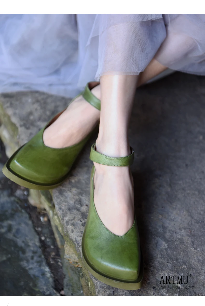 Artmu; оригинальная женская обувь с закрытым носком в стиле ретро; женские туфли-лодочки ручной работы из натуральной кожи на толстом каблуке с застежкой-липучкой; Новинка года