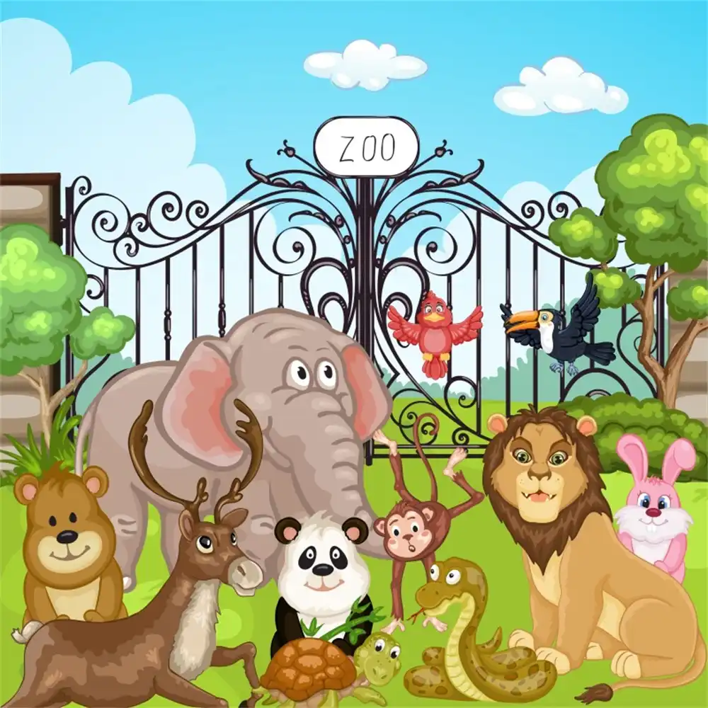 Laeacco Safari Backdrops Baby Cartoon Animal Zoo Forest