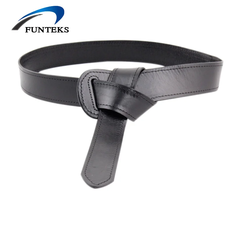 FUNTEKS Top Quality Cow Genuine Leather Belts for Women Fashion Knot Belt Female Wide Waist ...