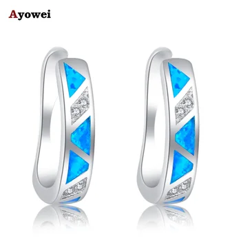 

Fantastic Gifts Blue Fire Opal Stamped Silver Hoop Earrings Wholesale Price Fashion Opal Jewelry OE580A