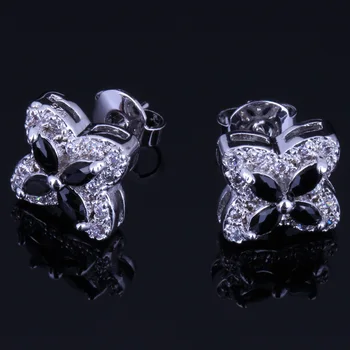 

Elegant Star Black Cubic Zirconia White CZ Silver Plated Stud Earrings V0179