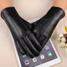 Высококачественные кожаные женские модные зимние теплые черные перчатки из бархата кораллового цвета, женские перчатки для вождения сенсорного экрана телефона, варежки L55