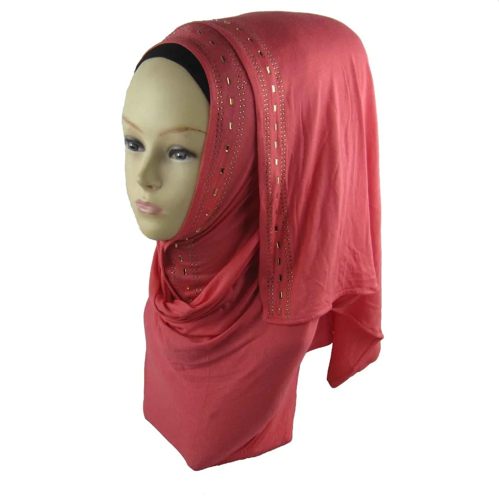 H1260 Soft modal elastic jersey long scarf with gold rhinestones,head scarf wrap,fast delivery