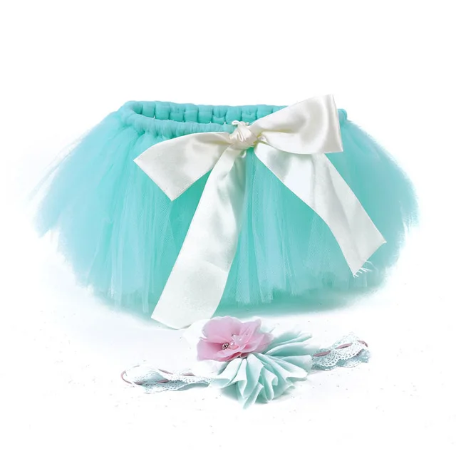 Новая юбка-пачка для новорожденных девочек комплект с повязкой на голову, резинка для волос с цветком из шифона, кружевная лента для фотосессии - Цвет: light Green