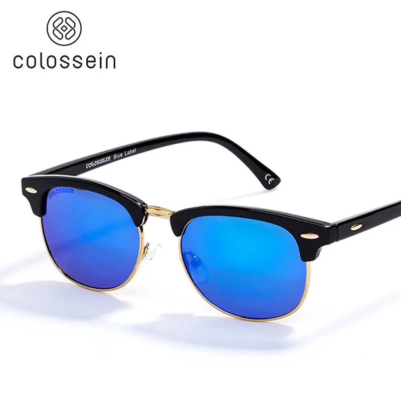 COLOSSEIN поляризованные круглые солнцезащитные очки для мужчин классическая мода ретро серый красный цвет Стильные металлические солнцезащитные очки UV400 - Цвет линз: 02