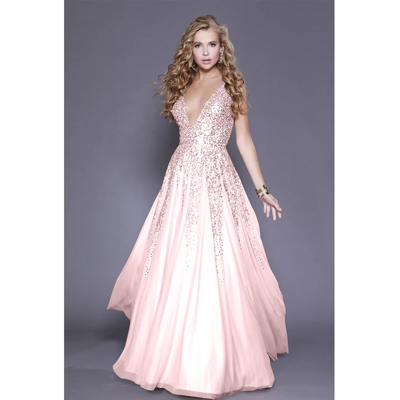 Розовое сексуальное шифоновое платье для подружки невесты с v-образным вырезом, без рукавов, с блестками, платье для женщин, макси платье, Длинные вечерние платья, vestidos verano
