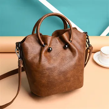 

Women bag Women's leather Handbags Stylish metal ring handle Luxury brand shoulder bag Tote bags for lady Leisure bag Sac a Main