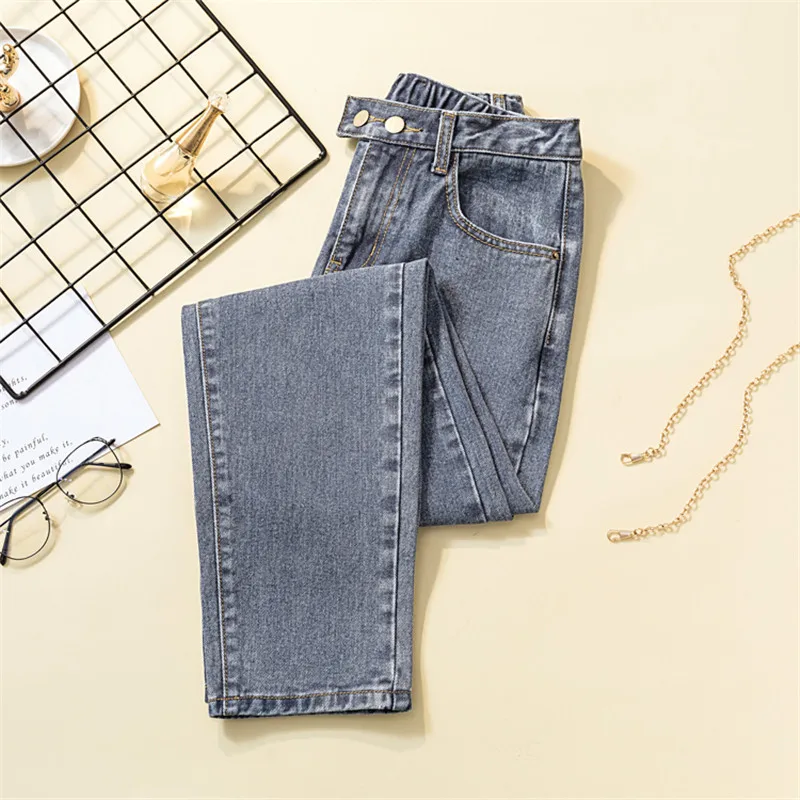 

JUJULAND Women`s Plus Size High Waist Washed Light Blue True Denim Pants Boyfriend Jean Femme For Women Jeans 8033