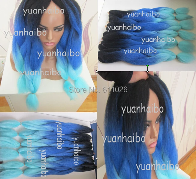 Stocking Top Quality Blue Ombre Color 3tone Kanekalon Synthetic