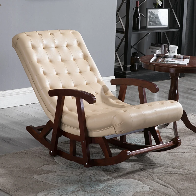Modern Leather Wood Rocking Lounge Chair Armchair Living Room Bedroom Furniture Comfortable Relax Rocker Chair