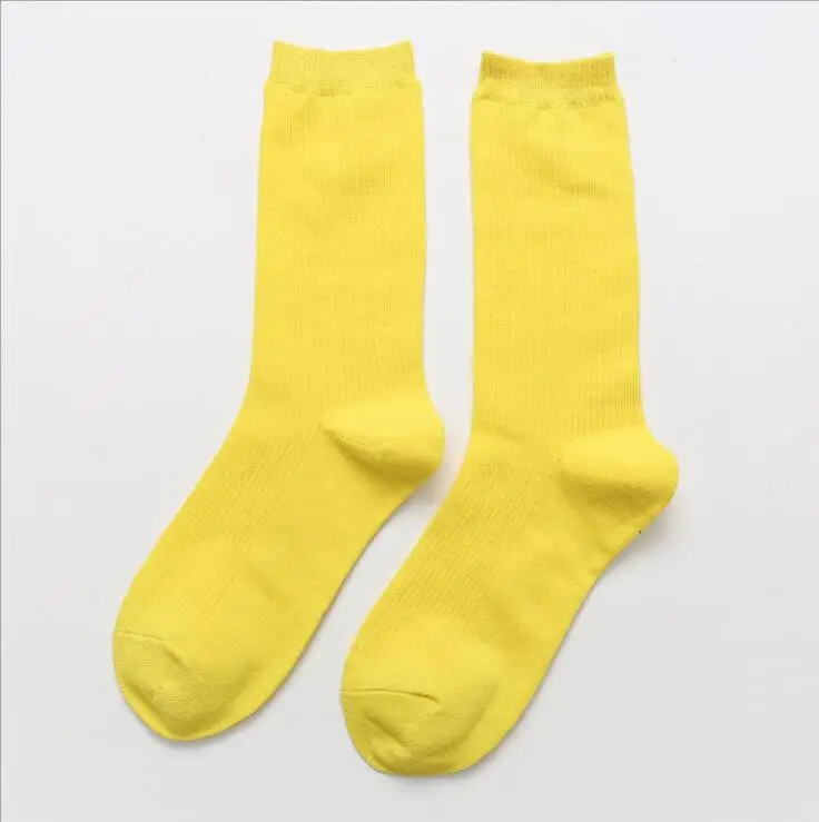 Women long cotton socks high tube lovely soft short sock breathable sweat-absorbing casual long vintage socks hosiery - Цвет: Цвет: желтый