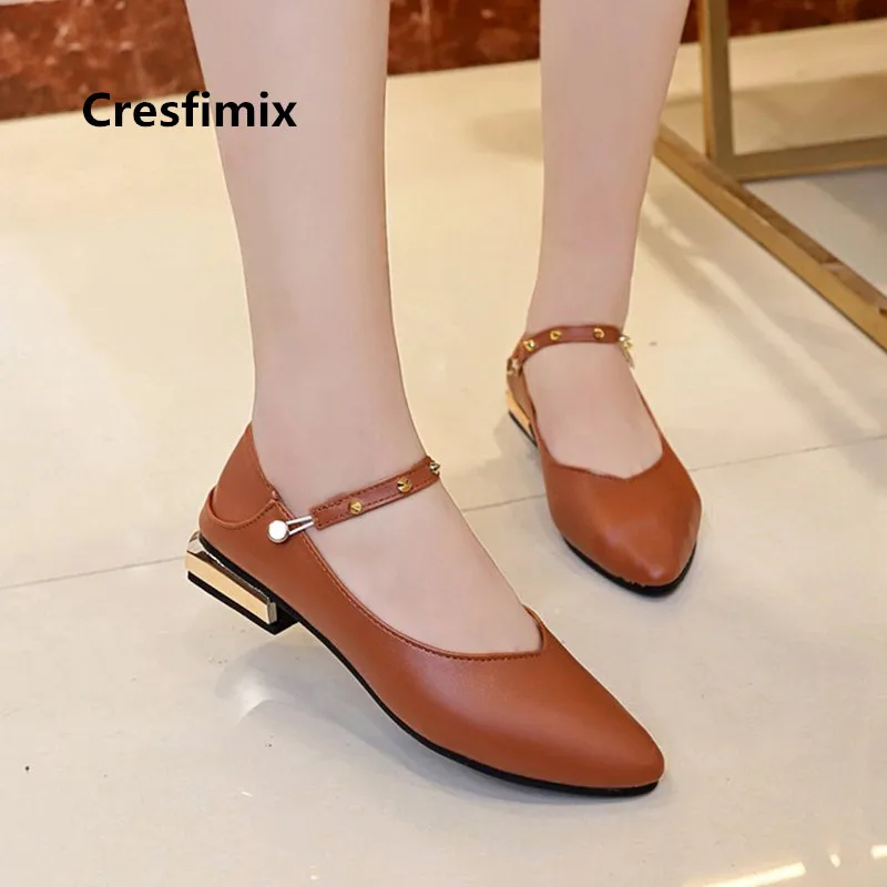 Cresfimix chaussures pour femmes women cool plus size soft pu leather flat shoes lady cute black office comfortable shoes a3417