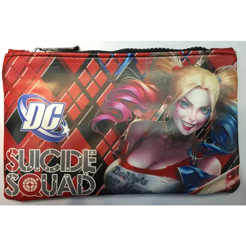 

Hot Suicide Squad Pencil Bag Leather Pen Purse DC Anime Suicide Organizer Zipper Bags School Supply Stationery Rectangle Wallets