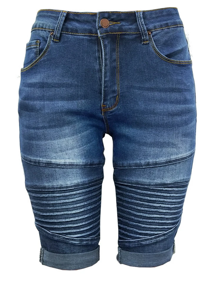 Джинсовые шорты-бермуды для женщин, средняя посадка, эластичные шорты до колена, летние обтягивающие байкерские шорты, джинсовые штаны