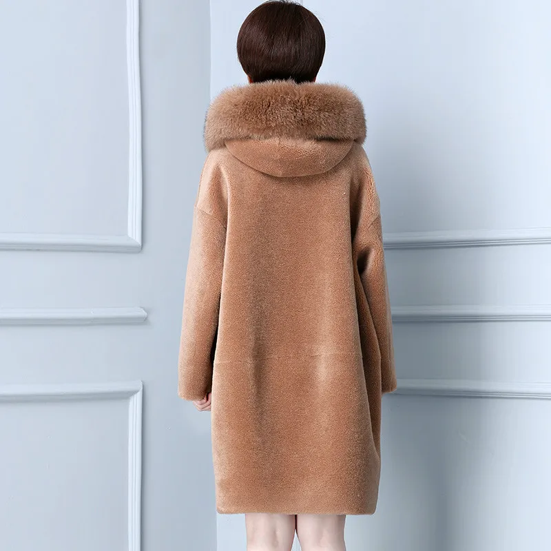 Hiver Manteau À Femmes Capuche Beige Automne Manteaux marron Renard Moutons Laine Mouton Peau De Z824 Nouveau Mince Fourrure Veste 100 Européenne Réel En qf5w8x8pP