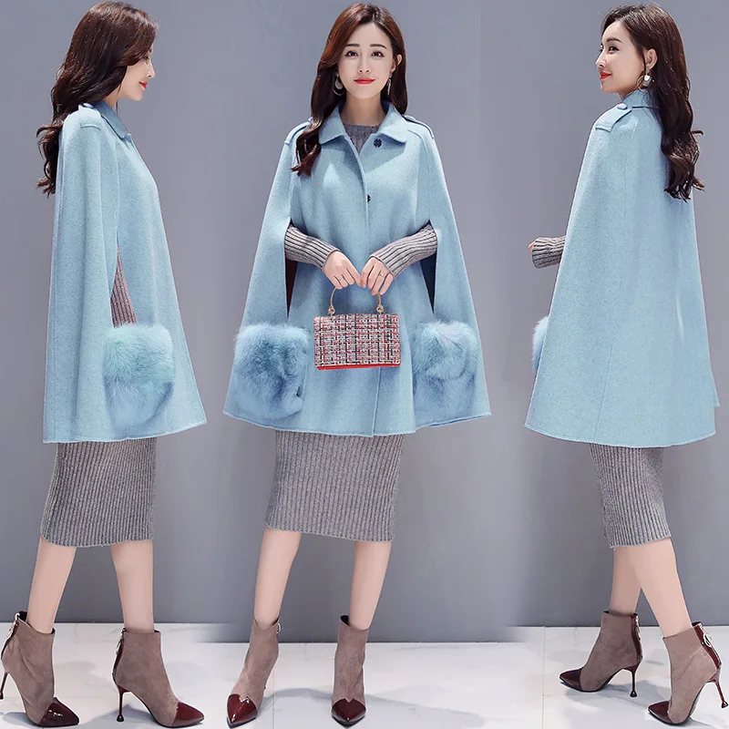 2018 New Autumn Mid Wool Cape Coat Women Korean Style A Line Cloak Coats Fashion Turn Down Collar Abrigos Mujer Elegante Pink 2018 New Autumn Mid Wool Cape Coat Women Korean Style A Line Cloak Coats Fashion Turn Down Collar Abrigos Mujer Elegante Pink