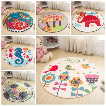 

Round Cartoon Pattern Crystal Velvet Fabric Blanket Children Carpet Bedroom Bedside Mat Washed Non-slip Rug Computer Chair Mat