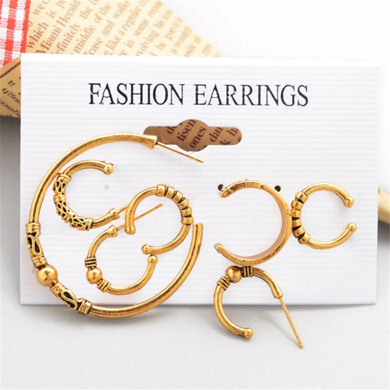 TTLIFE 7Pcs/set Bohemian Silver Color Clip Earrings Set Punk Vintage Round Earings for women Ear Clip Jewelery Clips No Piercing - Окраска металла: FZHH068500015