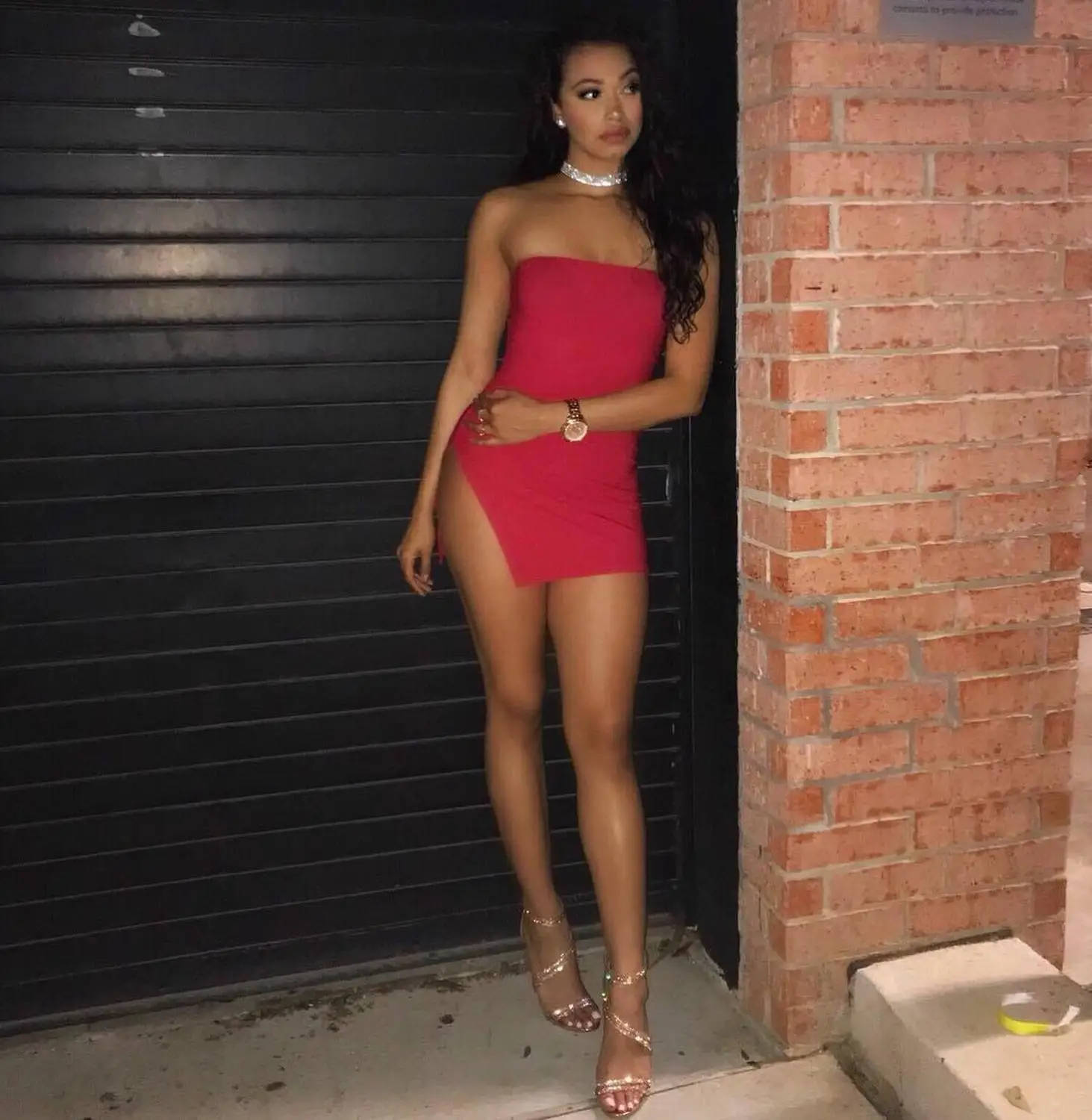 

Red Solid Color Patchwork Sexy Women Minidress Sleeveless Wrapped Chest High Waist Sheath Dress Sexy Lady Party Outfits CY1027