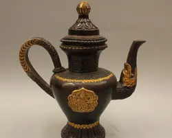 10 "Тибет Буддизм Бронзовый Gild 8 Благоприятный Дракон Воды Вино Tea Pot Кувшин