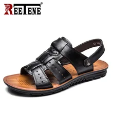 Reetene/ г. летние мужские сандалии дешевая Высококачественная обувь из искусственной кожи для мужчин, повседневная мужская обувь на плоской подошве без застежки Большие размеры 38-47