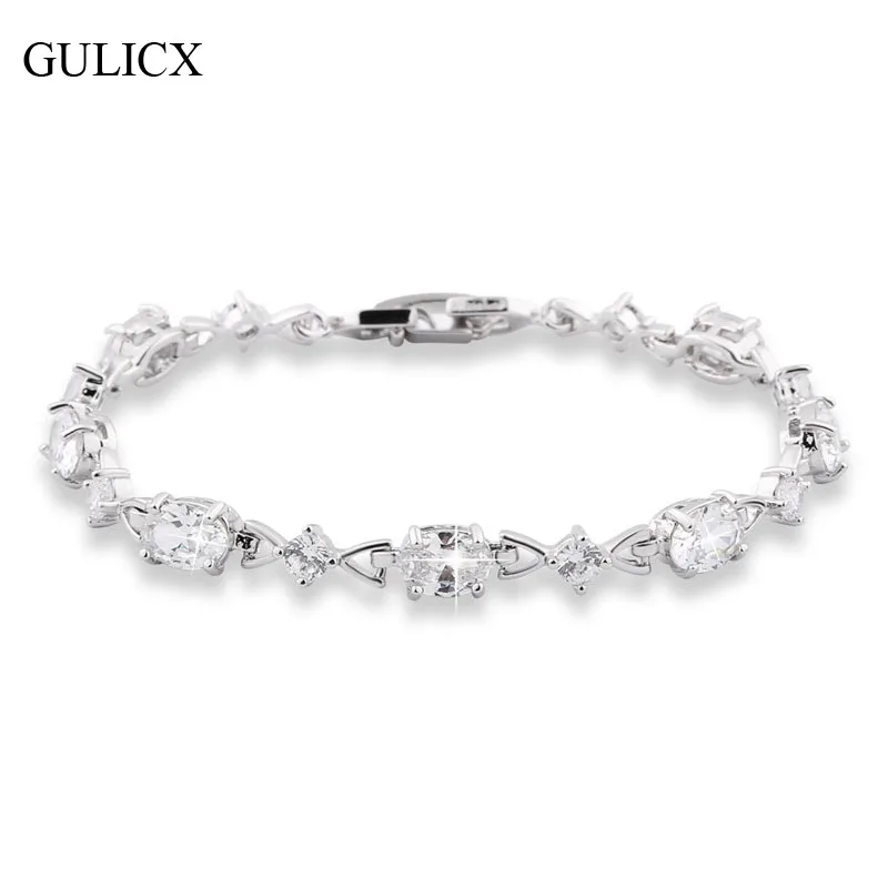 

GULICX Brand New Fashion Oval Crystal CZ Zircon Hand Chain Bracelets for Women White Color Bangle Wedding Jewelry L135