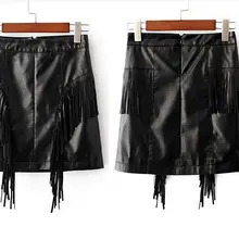 Сексуальная черная юбка из искусственной кожи с бахромой, faldas, модная женская винтажная юбка-карандаш с высокой талией, Повседневная узкая юбка, мини-юбка, saias