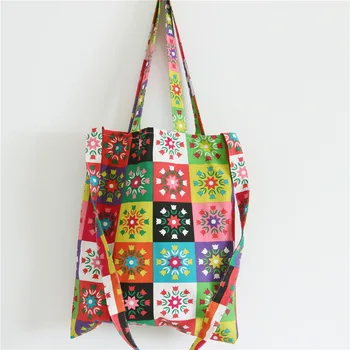 

Brand New Original Cotton Linen Student Shoulder Messenger Bag 3 Straps Colorful Flower Squares S209