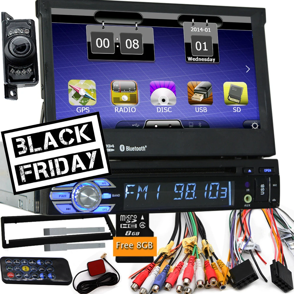

GPS Car Stereo Navigation Single Din Car Radio In Dash Headunit 1 Din Car Audio with Front Panel Supports Bluetooth/Subwoofer