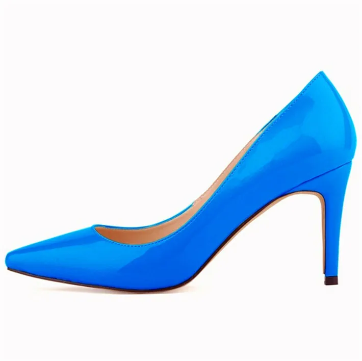 Новые модные женские туфли-лодочки на тонком каблуке однотонные офисные туфли из лакированной кожи выразительные женские туфли с острым носком на высоком каблуке 9 см - Цвет: Dark Blue